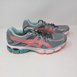 Women's athletic sneakers, size 8 from Asics. Silver, coral and teal